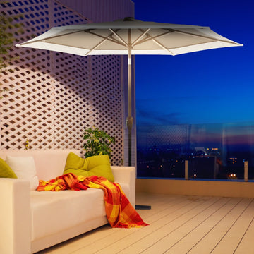 Spencer 9 ft. Classic Coastal 2-Tone Solar LED Market Patio Umbrella - JONATHAN Y